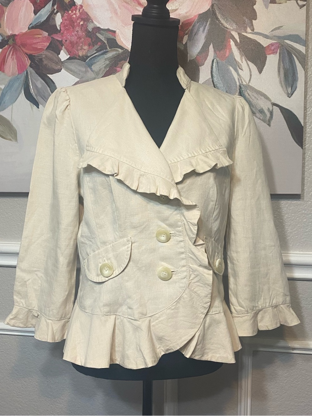 Ivory Ruffle-Trim Blazer - Picture 5 of 11